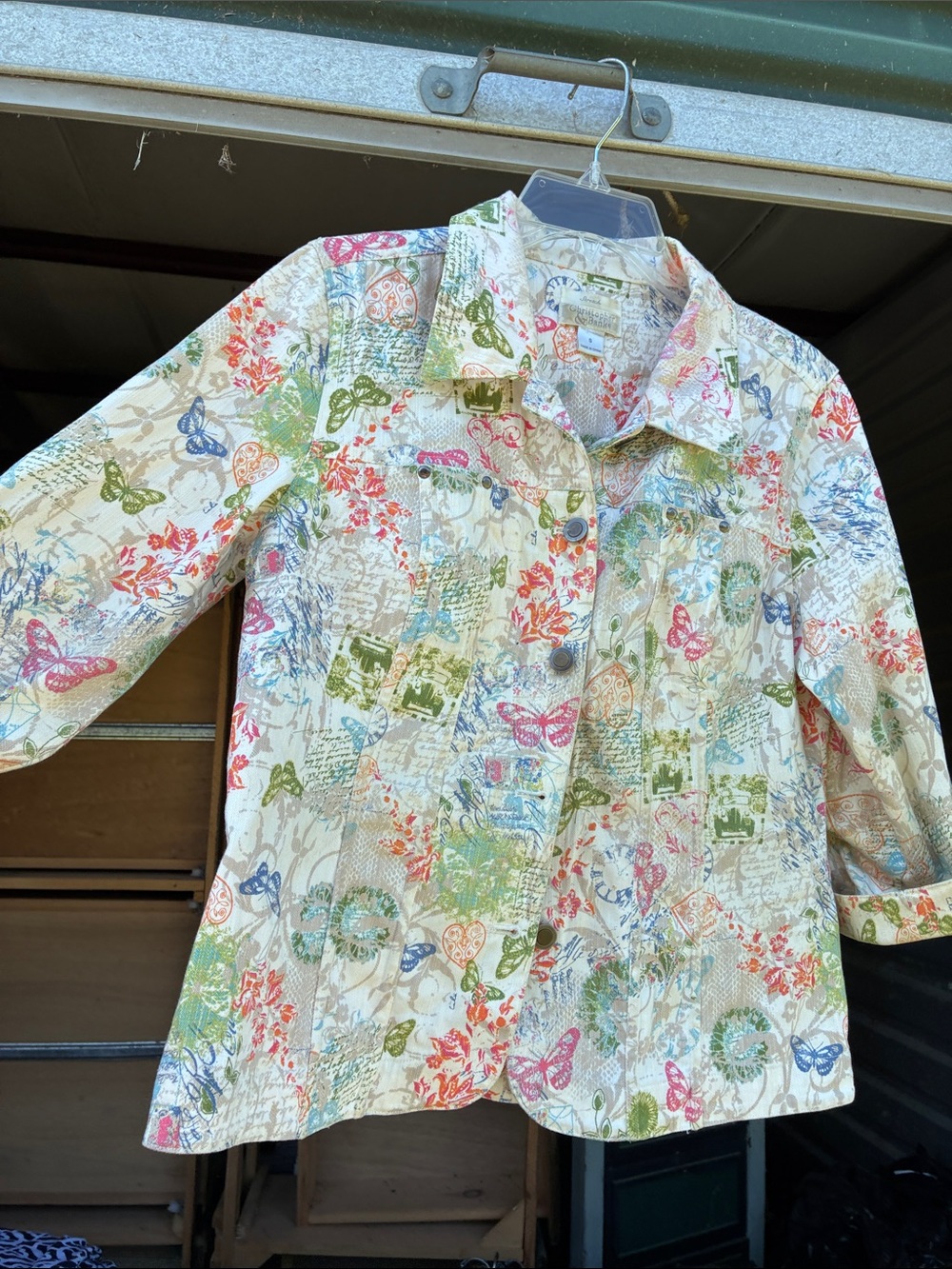 Christopher & Banks Cream Jacket with Multicolor Butterfly & Floral Print